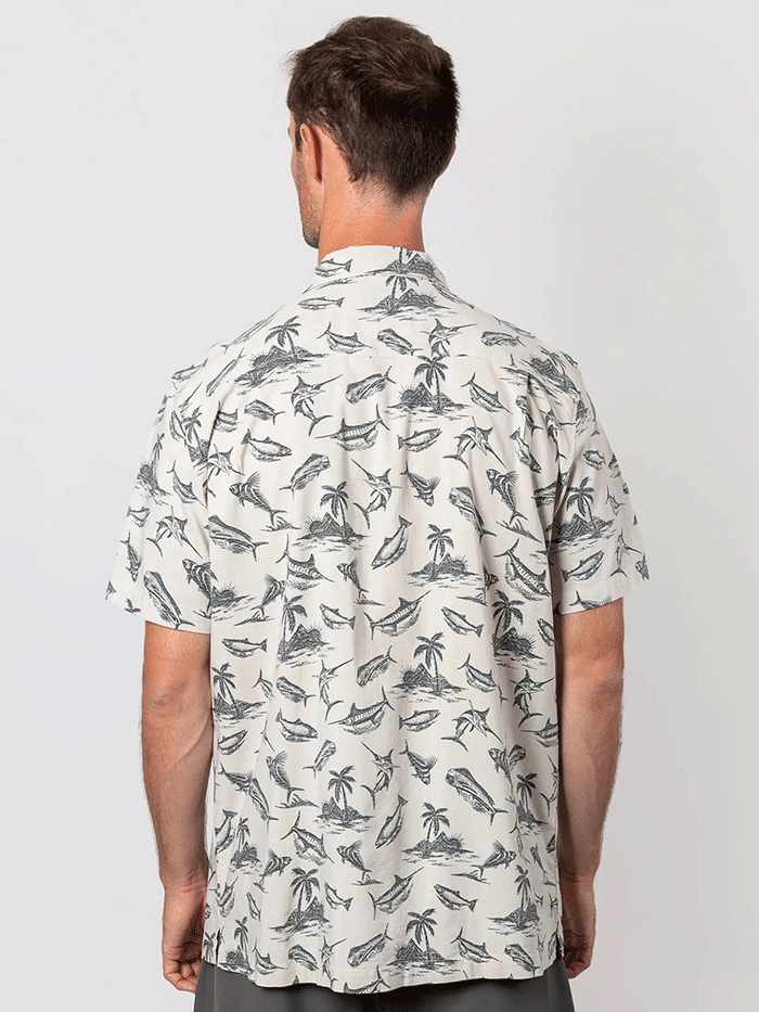 Beach & Barn FISH ISLANDS Mens Short Sleeve Sport Shirt Cream front view. If you need any assistance with this item or the purchase of this item please call us at five six one seven four eight eight eight zero one Monday through Saturday 10:00a.m EST to 8:00 p.m EST