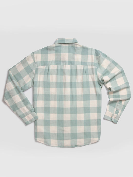 Beach and Barn HOMESTEAD-CR Woven Plaid Shirt Cream back view. If you need any assistance with this item or the purchase of this item please call us at five six one seven four eight eight eight zero one Monday through Saturday 10:00a.m EST to 8:00 p.m EST