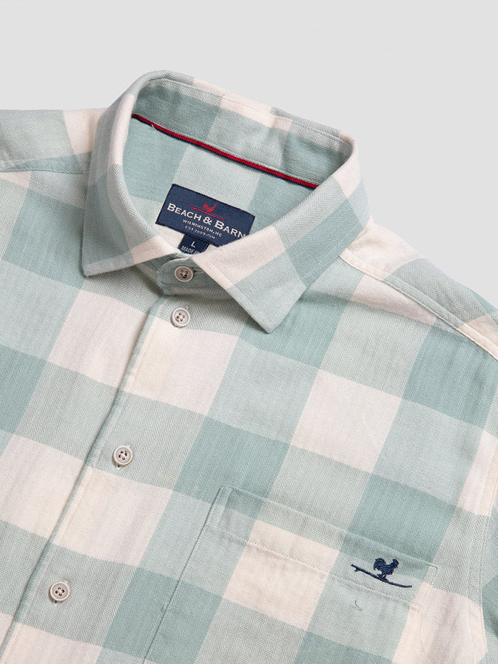Beach and Barn HOMESTEAD-CR Woven Plaid Shirt Cream front view. If you need any assistance with this item or the purchase of this item please call us at five six one seven four eight eight eight zero one Monday through Saturday 10:00a.m EST to 8:00 p.m EST