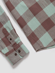 Beach and Barn HOMESTEAD-FN Woven Plaid Shirt Fern close up. If you need any assistance with this item or the purchase of this item please call us at five six one seven four eight eight eight zero one Monday through Saturday 10:00a.m EST to 8:00 p.m EST