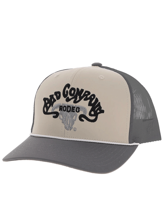 Hooey BC004T-CRGY BAD COMPANY Embroidered Logo Hat Cream And Grey side / front view. If you need any assistance with this item or the purchase of this item please call us at five six one seven four eight eight eight zero one Monday through Saturday 10:00a.m EST to 8:00 p.m EST