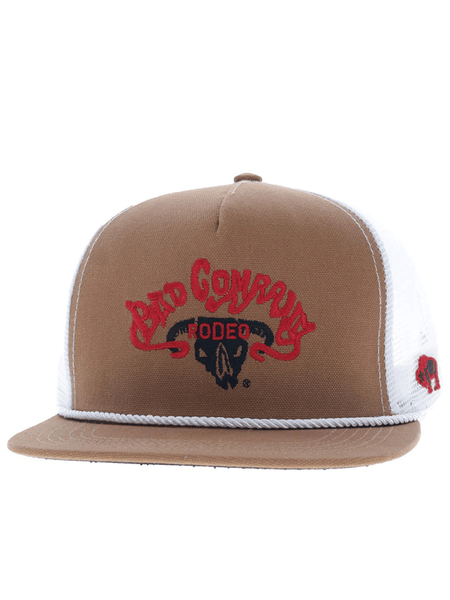 Hooey BC004T-TNWH BAD COMPANY Embroidered Logo Hat Tan And White front / side view. If you need any assistance with this item or the purchase of this item please call us at five six one seven four eight eight eight zero one Monday through Saturday 10:00a.m EST to 8:00 p.m EST