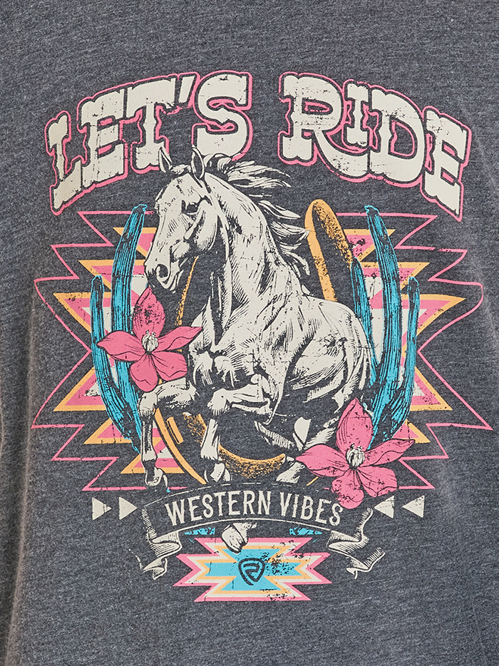 Rock & Roll Denim BG21T08545 Girls Short Sleeve Graphic Tee Black front view. If you need any assistance with this item or the purchase of this item please call us at five six one seven four eight eight eight zero one Monday through Saturday 10:00a.m EST to 8:00 p.m EST 