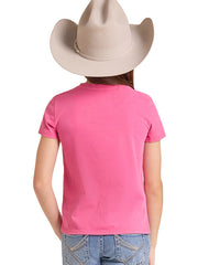 Rock & Roll Denim BG21T09787 Girls Graphic Tee Hot Pink back view. If you need any assistance with this item or the purchase of this item please call us at five six one seven four eight eight eight zero one Monday through Saturday 10:00a.m EST to 8:00 p.m EST