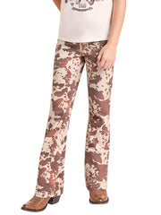 Rock & Roll Denim BG4MD09869 Kids Boot Cut Jean Cowhide Print front view. If you need any assistance with this item or the purchase of this item please call us at five six one seven four eight eight eight zero one Monday through Saturday 10:00a.m EST to 8:00 p.m EST