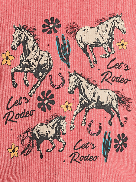 Rock & Roll Denim BG91T08550 Kids Graphic Pullover Coral Rose Mauve close up. If you need any assistance with this item or the purchase of this item please call us at five six one seven four eight eight eight zero one Monday through Saturday 10:00a.m EST to 8:00 p.m EST