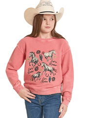 Rock & Roll Denim BG91T08550 Kids Graphic Pullover Coral Rose Mauve front view. If you need any assistance with this item or the purchase of this item please call us at five six one seven four eight eight eight zero one Monday through Saturday 10:00a.m EST to 8:00 p.m EST