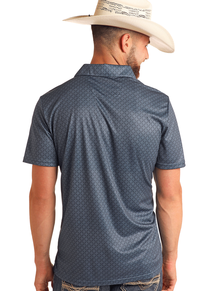 Rock & Roll Denim BM51T05994 Mens Geo Printed Polo Navy front view. If you need any assistance with this item or the purchase of this item please call us at five six one seven four eight eight eight zero one Monday through Saturday 10:00a.m EST to 8:00 p.m EST