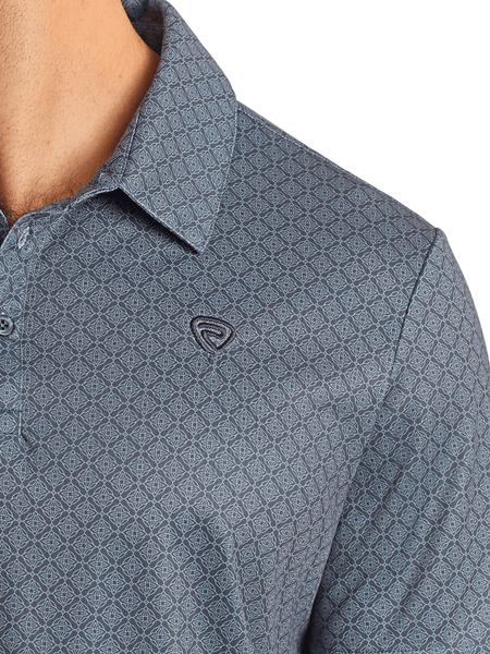 Rock & Roll Denim BM51T05994 Mens Geo Printed Polo Navy front close up. If you need any assistance with this item or the purchase of this item please call us at five six one seven four eight eight eight zero one Monday through Saturday 10:00a.m EST to 8:00 p.m EST