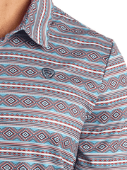 Rock & Roll Denim BM51T05995 Mens Aztec Printed Polo Blue front close up view. If you need any assistance with this item or the purchase of this item please call us at five six one seven four eight eight eight zero one Monday through Saturday 10:00a.m EST to 8:00 p.m EST

