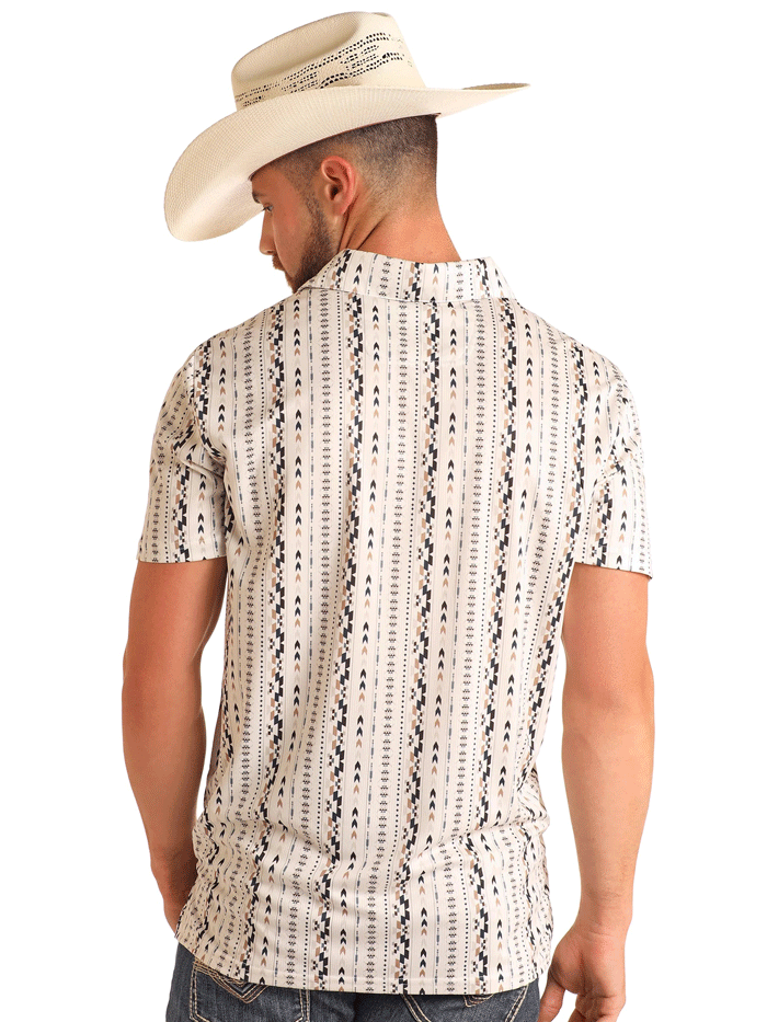 Rock & Roll Denim BM51T06004 Mens Aztec Printed Polo White front view. If you need any assistance with this item or the purchase of this item please call us at five six one seven four eight eight eight zero one Monday through Saturday 10:00a.m EST to 8:00 p.m EST

