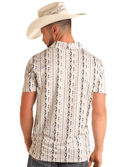 Rock & Roll Denim BM51T06004 Mens Aztec Printed Polo White back view. If you need any assistance with this item or the purchase of this item please call us at five six one seven four eight eight eight zero one Monday through Saturday 10:00a.m EST to 8:00 p.m EST

