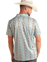 Rock & Roll Denim BM51T06005 Mens Aztec Printed Polo Sky Blue back view. If you need any assistance with this item or the purchase of this item please call us at five six one seven four eight eight eight zero one Monday through Saturday 10:00a.m EST to 8:00 p.m EST