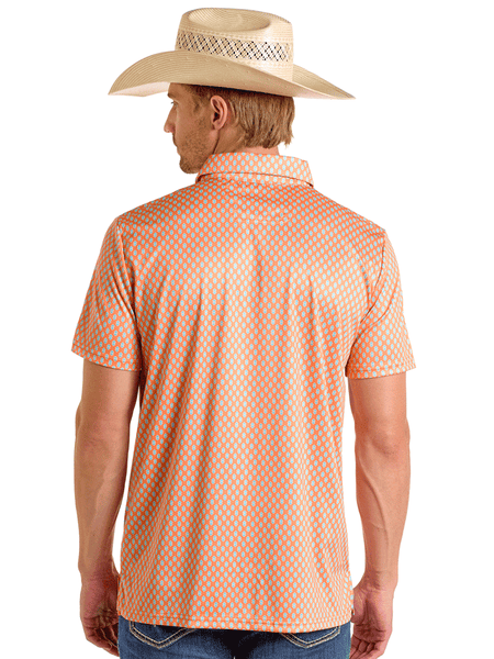Rock & Roll Denim BM51T06614 Mens Geo Printed Polo Shirt Orange back view. If you need any assistance with this item or the purchase of this item please call us at five six one seven four eight eight eight zero one Monday through Saturday 10:00a.m EST to 8:00 p.m EST