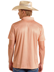 Rock & Roll Denim BM51T06614 Mens Geo Printed Polo Shirt Orange back view. If you need any assistance with this item or the purchase of this item please call us at five six one seven four eight eight eight zero one Monday through Saturday 10:00a.m EST to 8:00 p.m EST