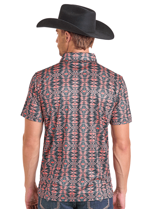 Rock & Roll Denim BM51T07274 Mens Aztec Tiger Polo Black back view. If you need any assistance with this item or the purchase of this item please call us at five six one seven four eight eight eight zero one Monday through Saturday 10:00a.m EST to 8:00 p.m EST
