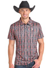 Rock & Roll Denim BM51T07274 Mens Aztec Tiger Polo Black front view. If you need any assistance with this item or the purchase of this item please call us at five six one seven four eight eight eight zero one Monday through Saturday 10:00a.m EST to 8:00 p.m EST
