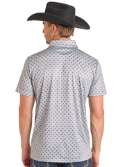 Rock & Roll Denim BM51T07278 Mens Medallion Printed Polo Silver Grey back view. If you need any assistance with this item or the purchase of this item please call us at five six one seven four eight eight eight zero one Monday through Saturday 10:00a.m EST to 8:00 p.m EST