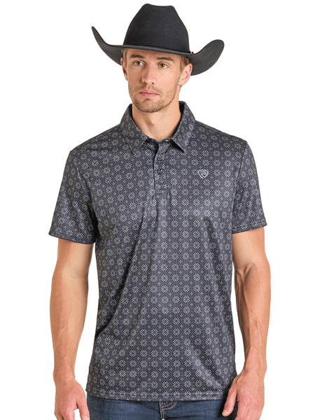 Man wearing a patterned polo shirt and cowboy hat on a white background front view. If you need any assistance with this item or the purchase of this item please call us at five six one seven four eight eight eight zero one Monday through Saturday 10:00a.m EST to 8:00 p.m EST
