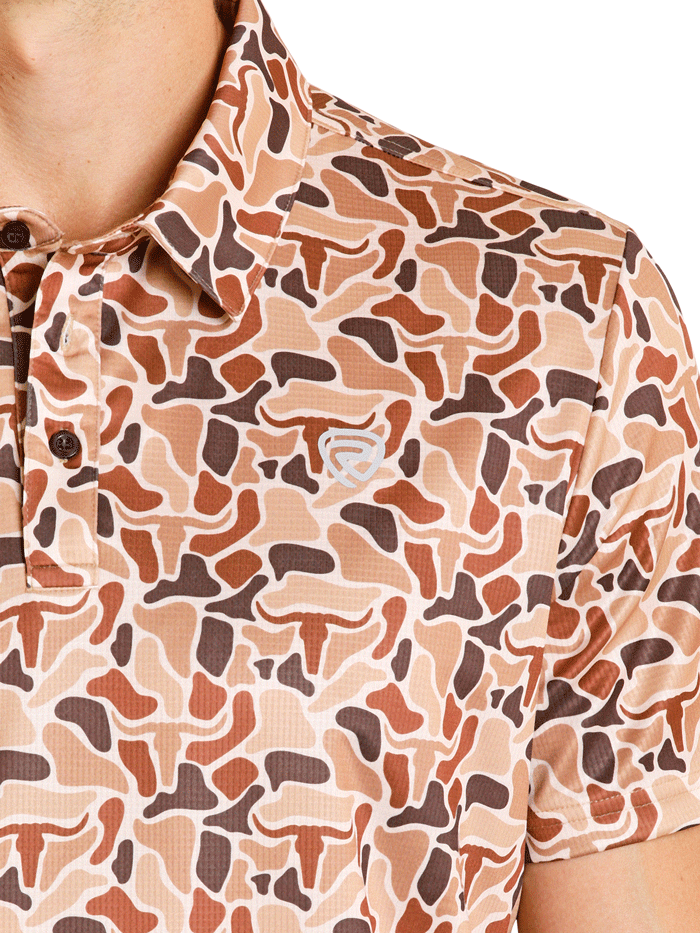 Rock & Roll Denim BM51T08354 Mens Camo Printed Mesh Polo Camel Tan front view. If you need any assistance with this item or the purchase of this item please call us at five six one seven four eight eight eight zero one Monday through Saturday 10:00a.m EST to 8:00 p.m EST
