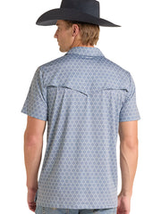 Rock & Roll Denim BM51T09595 Mens Medallion Printed Polo Light Blue back view. If you need any assistance with this item or the purchase of this item please call us at five six one seven four eight eight eight zero one Monday through Saturday 10:00a.m EST to 8:00 p.m EST