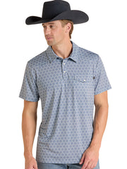 Rock & Roll Denim BM51T09595 Mens Medallion Printed Polo Light Blue front view. If you need any assistance with this item or the purchase of this item please call us at five six one seven four eight eight eight zero one Monday through Saturday 10:00a.m EST to 8:00 p.m EST
