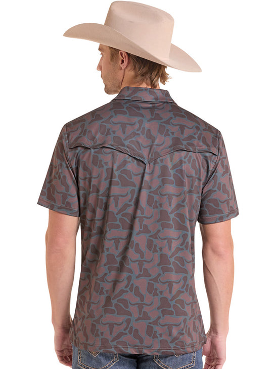 Rock & Roll Denim BM51T10069 Mens Camo Core Western Polo Chocolate