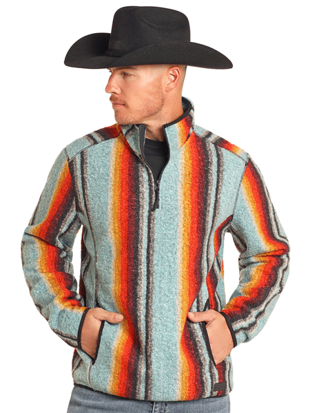 Rock & Roll Denim BM91C04403 Mens Serape Berber Pullover Turquoise front. If you need any assistance with this item or the purchase of this item please call us at five six one seven four eight eight eight zero one Monday through Saturday 10:00a.m EST to 8:00 p.m EST

