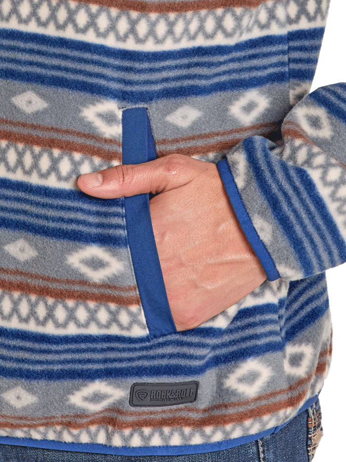 Rock & Roll Denim BM91T07719 Mens Aztec Print Fleece Pullover Grey front view. If you need any assistance with this item or the purchase of this item please call us at five six one seven four eight eight eight zero one Monday through Saturday 10:00a.m EST to 8:00 p.m EST