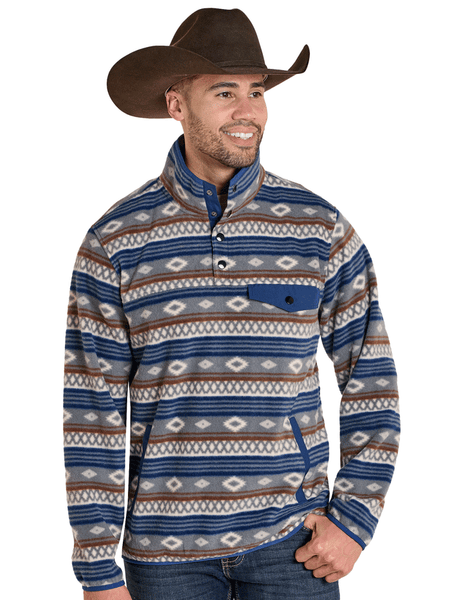 Rock & Roll Denim BM91T07719 Mens Aztec Print Fleece Pullover Grey front view. If you need any assistance with this item or the purchase of this item please call us at five six one seven four eight eight eight zero one Monday through Saturday 10:00a.m EST to 8:00 p.m EST