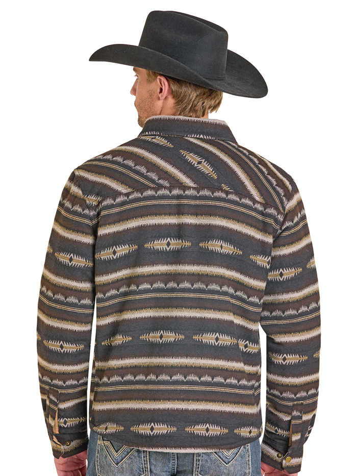Rock & Roll Denim BM92C06729 Mens Aztec Shirt Jacket Dark Brown front view. If you need any assistance with this item or the purchase of this item please call us at five six one seven four eight eight eight zero one Monday through Saturday 10:00a.m EST to 8:00 p.m EST

