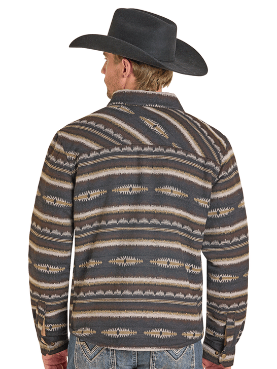 Rock & Roll Denim BM92C06729 Mens Aztec Shirt Jacket Dark Brown back view. If you need any assistance with this item or the purchase of this item please call us at five six one seven four eight eight eight zero one Monday through Saturday 10:00a.m EST to 8:00 p.m EST
