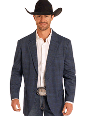 Rock & Roll Denim BM96C03706 Mens Plaid Western Sports Coat Navy front view. If you need any assistance with this item or the purchase of this item please call us at five six one seven four eight eight eight zero one Monday through Saturday 10:00a.m EST to 8:00 p.m EST

