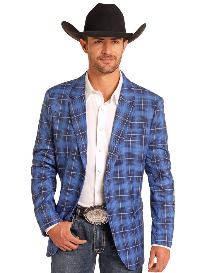 Plaid Western Style Suit Coat Blue Plaid Men's Western Sport Coat