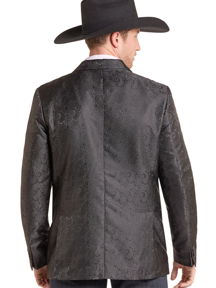 Rock & Roll Denim BM96C09648 Mens Paisley Jacquard Sports Coat Black front view. If you need any assistance with this item or the purchase of this item please call us at five six one seven four eight eight eight zero one Monday through Saturday 10:00a.m EST to 8:00 p.m EST
