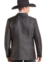 Rock & Roll Denim BM96C09648 Mens Paisley Jacquard Sports Coat Black back view. If you need any assistance with this item or the purchase of this item please call us at five six one seven four eight eight eight zero one Monday through Saturday 10:00a.m EST to 8:00 p.m EST