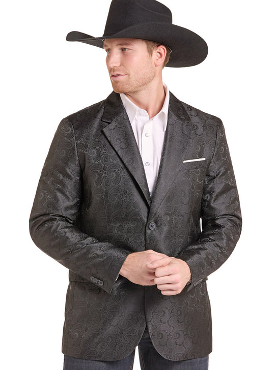 Rock & Roll Denim BM96C09648 Mens Paisley Jacquard Sports Coat Black front view. If you need any assistance with this item or the purchase of this item please call us at five six one seven four eight eight eight zero one Monday through Saturday 10:00a.m EST to 8:00 p.m EST
