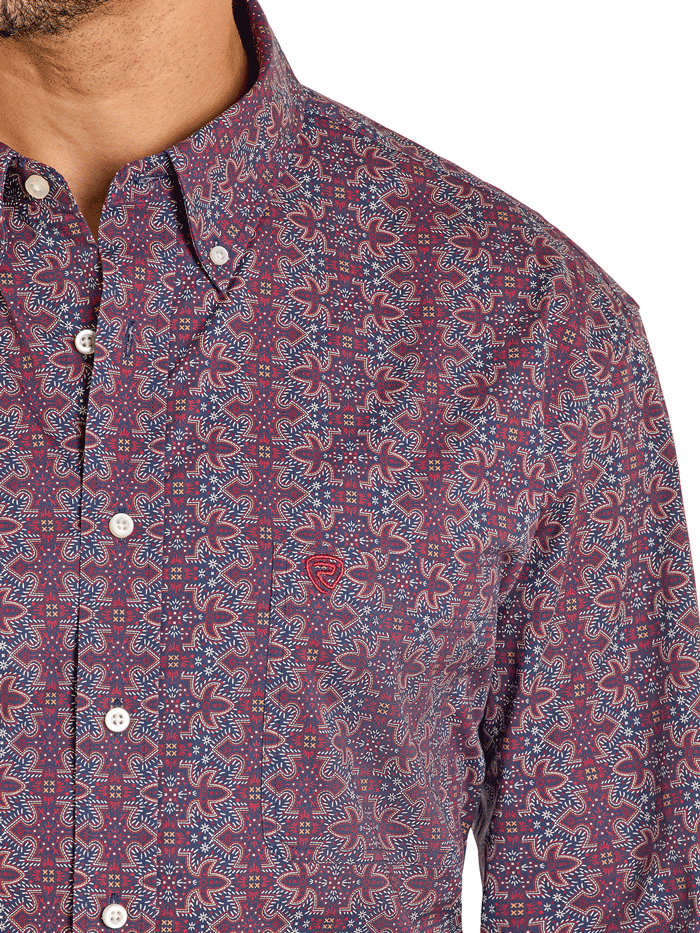 Rock & Roll Denim BMB2S07658 Mens Long Sleeve Boot Stitch Print Shirt Burgundy front view. If you need any assistance with this item or the purchase of this item please call us at five six one seven four eight eight eight zero one Monday through Saturday 10:00a.m EST to 8:00 p.m EST
