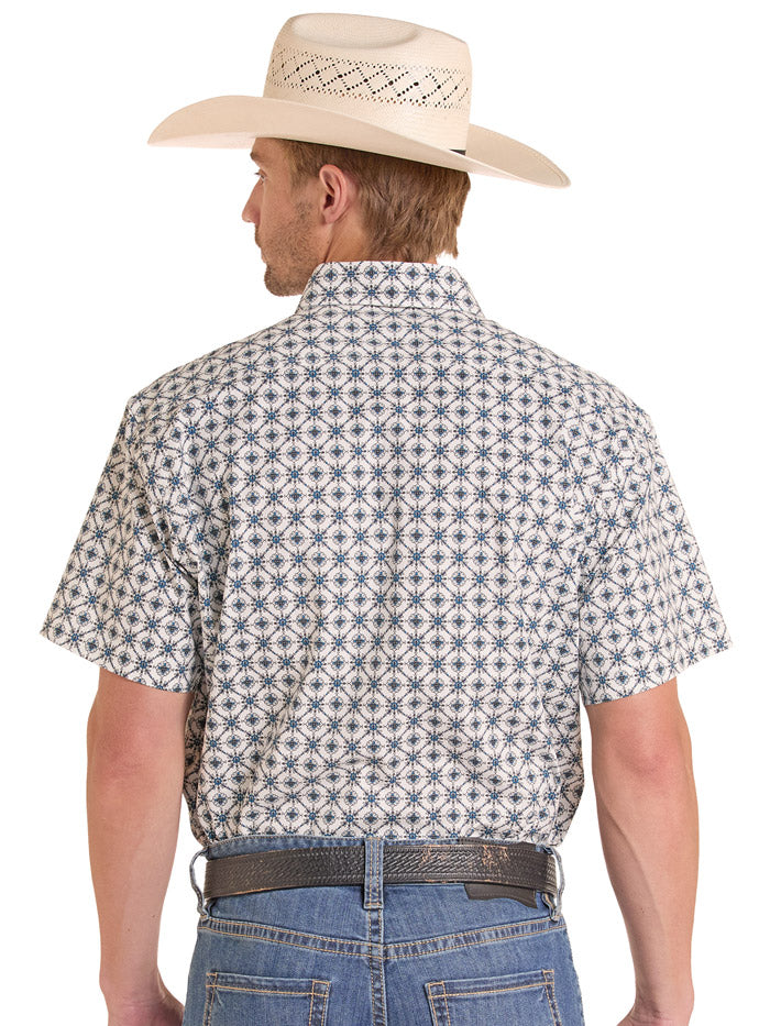 Rock & Roll Denim BMB3S08661 Mens Medallion Print Short Sleeve Shirt Blue front view. If you need any assistance with this item or the purchase of this item please call us at five six one seven four eight eight eight zero one Monday through Saturday 10:00a.m EST to 8:00 p.m EST
