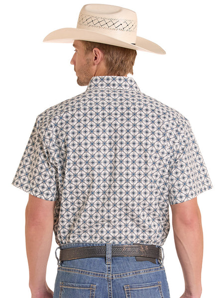 Rock & Roll Denim BMB3S08661 Mens Medallion Print Short Sleeve Shirt Blue back view. If you need any assistance with this item or the purchase of this item please call us at five six one seven four eight eight eight zero one Monday through Saturday 10:00a.m EST to 8:00 p.m EST
