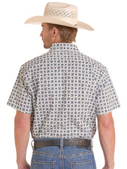 Rock & Roll Denim BMB3S08661 Mens Medallion Print Short Sleeve Shirt Blue back view. If you need any assistance with this item or the purchase of this item please call us at five six one seven four eight eight eight zero one Monday through Saturday 10:00a.m EST to 8:00 p.m EST
