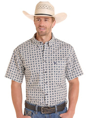 Rock & Roll Denim BMB3S08661 Mens Medallion Print Short Sleeve Shirt Blue front view. If you need any assistance with this item or the purchase of this item please call us at five six one seven four eight eight eight zero one Monday through Saturday 10:00a.m EST to 8:00 p.m EST
