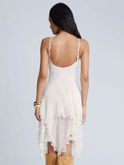 Miss Me BMD0016T-OFFWHT Womens Ester Lace Midi Dress White back view. If you need any assistance with this item or the purchase of this item please call us at five six one seven four eight eight eight zero one Monday through Saturday 10:00a.m EST to 8:00 p.m EST