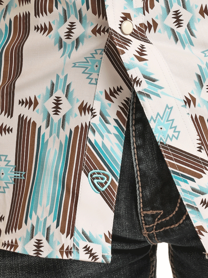 Rock & Roll Denim BMN2S03359 Mens Aztec Print Long Sleeve Snap Shirt Turquoise front view. If you need any assistance with this item or the purchase of this item please call us at five six one seven four eight eight eight zero one Monday through Saturday 10:00a.m EST to 8:00 p.m EST