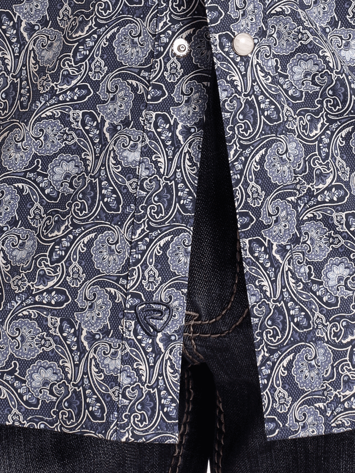 Rock & Roll Denim BMN2S05485 Mens Long Sleeve Paisley Snap Shirt Blue front. If you need any assistance with this item or the purchase of this item please call us at five six one seven four eight eight eight zero one Monday through Saturday 10:00a.m EST to 8:00 p.m EST