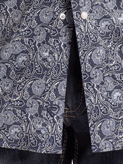 Rock & Roll Denim BMN2S05485 Mens Long Sleeve Paisley Snap Shirt Blue close up. If you need any assistance with this item or the purchase of this item please call us at five six one seven four eight eight eight zero one Monday through Saturday 10:00a.m EST to 8:00 p.m EST