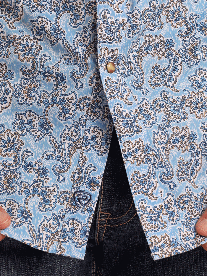 Rock & Roll Denim BMN2S05858 Mens Long Sleeve Paisley Print Snap Shirt Powder Blue front view. If you need any assistance with this item or the purchase of this item please call us at five six one seven four eight eight eight zero one Monday through Saturday 10:00a.m EST to 8:00 p.m EST

