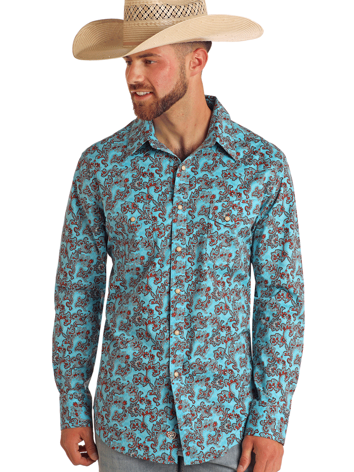 rock roll dress shirts Mens Rock N Roll Vintage 46 Cream Paisley Western Snap Shirt