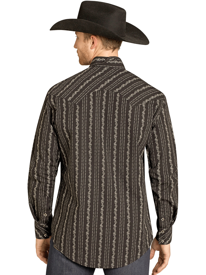 Rock & Roll Denim BMN2S07632 Mens Wallpaper Print Long Sleeve Snap Shirt Black front view. If you need any assistance with this item or the purchase of this item please call us at five six one seven four eight eight eight zero one Monday through Saturday 10:00a.m EST to 8:00 p.m EST