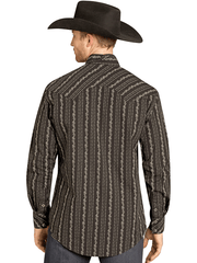 Rock & Roll Denim BMN2S07632 Mens Wallpaper Print Long Sleeve Snap Shirt Black back view. If you need any assistance with this item or the purchase of this item please call us at five six one seven four eight eight eight zero one Monday through Saturday 10:00a.m EST to 8:00 p.m EST